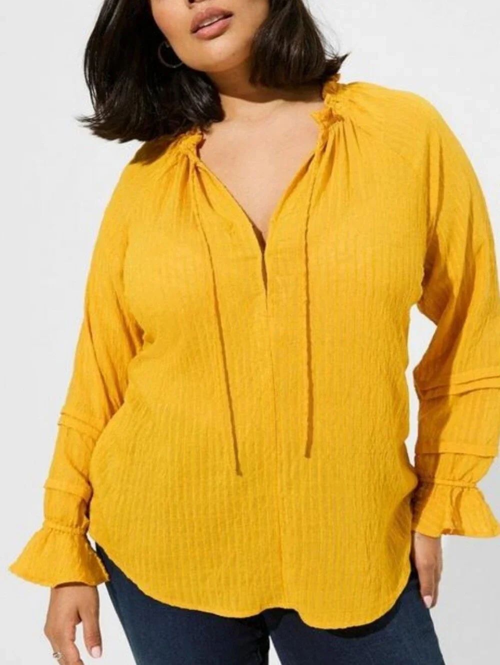 Torrid Mustard Yellow Gauze Peasant Blouse